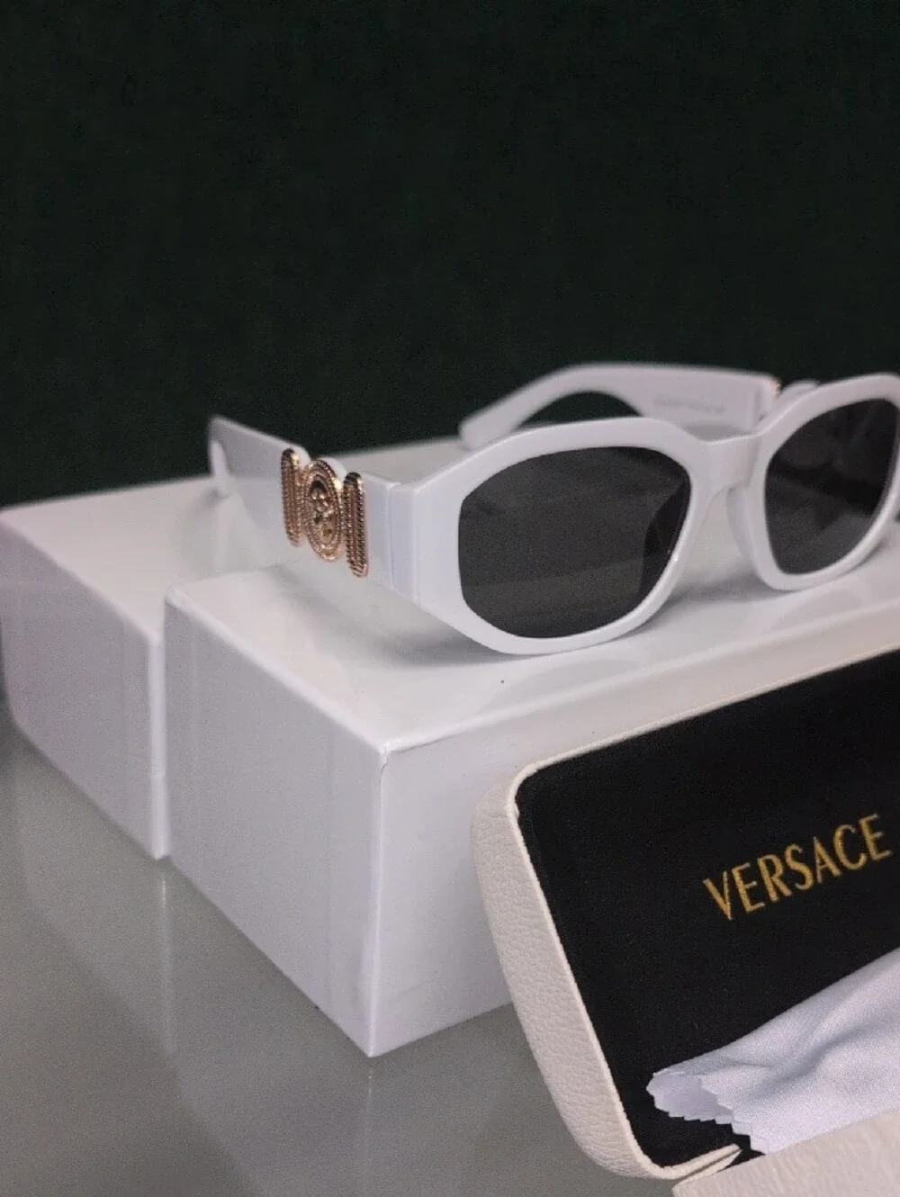 Authentic Brand New Versace White Cat-Eye Sunglasses with Gold Medusa Detail